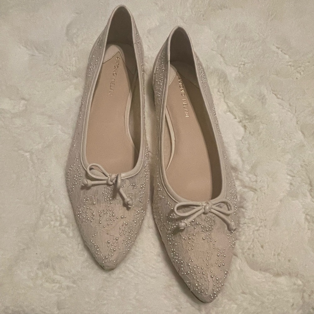 ANTONIO MELANI Cream Embellished Flats